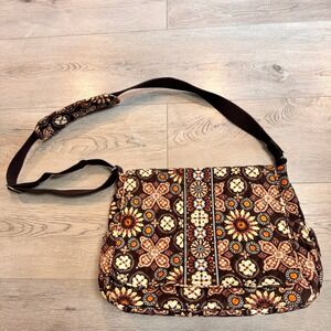 Vera Bradley Messenger Crossbody Bag Quilted Floral Brown Canyon Diaper Purse